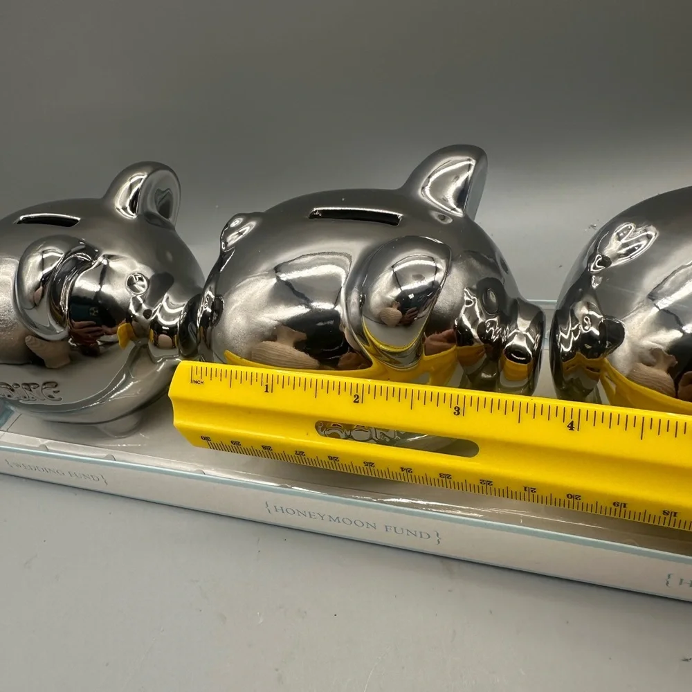 Three-Piece Silver Wedding Piggy Bank Set by MichelDesigns